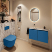 MONDIAZ TURE-DLUX Meuble toilette - 80cm - Jeans - EDEN - vasque Glace - position gauche - sans trou de robinet SW1103345