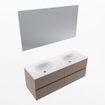 Mondiaz VICA ensemble de meuble de salle de bain - 130cm - meuble sous-vasque fumée - 4 tiroirs - lavabo lune double - 2 trous de robinet - couleur talc - miroir LED - version XL 60cm de haut SW1091602