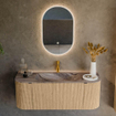 MONDIAZ KURVE-DLUX Meuble de salle de bains 120cm arrondi à gauche + à droite couleur Oak avec 1 tiroir et 2 portes. Lavabo BIG SMALL central 1 trou de robinet Sombra. SW1433540