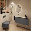 MONDIAZ TURE-DLUX Meuble toilette - 100cm - Dark Grey - EDEN - vasque Ostra - position gauche - sans trou de robinet SW1104801