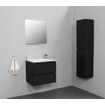 Basic Bella Meuble salle de bains avec lavabo acrylique Blanc 60x55x46cm sans trous de robinet avec miroir et éclairage Noir mat SW491754