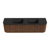 MONDIAZ KURVE 170cm Meuble salle de bain avec module 25 G et D - couleur Walnut - 1 tiroir - 2 portes - vasque CLOUD double - sans trous de robinet - Urban SW1138495