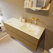 Mondiaz VICA-DLUX Ensemble de meuble de salle de bain - 130cm - meuble sous-vasque oro - 2 tiroirs - lavabo encastré cloud droite - sans trous de robinet - version haute de 60cm - frape SW1089234