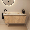 MONDIAZ TURE-DLUX Meuble toilette - 100cm - Washed Oak - EDEN - vasque Frappe - position gauche - 1 trou de robinet SW1103082