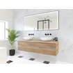 HR Matrix ensemble meuble de salle de bain 3d 160cm 2 tiroirs sans poignée avec poignée bandeau coloris chêne français avec dessus chêne français SW857150