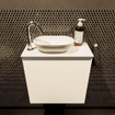 Mondiaz Fowy Meuble WC - 50x50x23cm - talc mat - 1 trou de robinet - lavabo à gauche - 1 porte - solid surface - plan MDF - lavabo : blanc SW760817