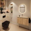 MONDIAZ TURE-DLUX Meuble toilette - 80cm - Washed Oak - EDEN - vasque Frappe - position centrale - sans trou de robinet SW1103111