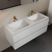 Mondiaz AIVY Ensemble de meuble - 120x45x50cm - 2 trous de robinet - 2 vasques Talc Solid surface - Gauche et droite - 2 tiroirs - avec miroir - MDF Talc SW892242