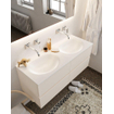 MONDIAZ VICA Ensemble de meuble salle de bain - 120cm - 4 tiroirs - lavabo Moon double - 0 trous de robinet - solid surface lin SW411030