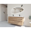 HR badmeubelen Infinity XXL 3D Ensemble meuble de salle de bains - 140 cm - 2 lavabos en céramique thin blanc mat - 2 trous de robinet - 4 tiroirs - chêne français SW863531
