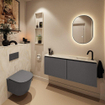 MONDIAZ TURE-DLUX 120cm toiletmeubel Dark Grey. EDEN wastafel Ostra positie rechts. Met 1 kraangat. SW1104795