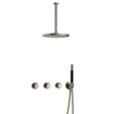 Hotbath Cobber IBS70 Ensemble de douche pluie encastré - bras plafond de 30 cm - douche principale ronde de 30 cm - douchette à main - nickel brossé SW677995