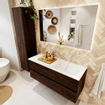 Mondiaz VICA ensemble de meuble de salle de bain - 120cm - meuble sous-vasque marron foncé - 4 tiroirs - lavabo cloud droite - sans trous de robinet - couleur talc - miroir LED - version XL 60cm de haut SW1095608