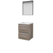 Basic-Line ensemble de meubles de salle de bain 50x46cm sans poignée 2 tiroirs vasque acrylique 1 trou de robinetterie miroir cadre aluminium noir mat sur tout le pourtour mfc scotch oak SW638930