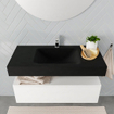 MONDIAZ ALAN 100cm - meuble bas - talc - 1 tiroir - lavabo suspendu - vasque au milieu - 1 trou de robinet - urban SW408565