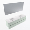 Mondiaz Vica ensemble de meuble de salle de bain - 160cm - meuble sous vasque greey - 4 tiroirs - lavabo moon double - sans trous de robinet - couleur talc - miroir LED - version XL 60cm de haut SW1092081