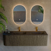 Mondiaz KURVE Ensemble de meuble de salle de bains - 155x46x40cm - 2 tiroirs - 1 porte - vasque solid surface - double / droite - 2 trous de robinet - Shadow SW1414296