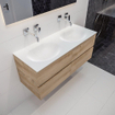 ENSEMBLE DE MEUBLE MONDIAZ VICA - 120cm - 4 tiroirs - lavabo Moon double - 0 trous de robinet - solid surface chêne blanchi SW409981