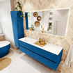 Mondiaz Vica ensemble de meuble de salle de bain - 160cm - meuble sous-vasque jeans - 4 tiroirs - lavabo moon gauche - sans trous de robinet - couleur talc - miroir LED - version XL 60cm de haut SW1092188