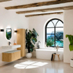 MONDIAZ THOR-DLUX Meuble de salle de bains - 100cm - arrondi gauche + droite - couleur Oak - 1 tiroir - 2 portes - Vasque suspendue CLOUD Milieu 1 trou de robinet couleur Opalo SW1467316