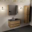 Mondiaz AIVY Ensemble de meuble - 80x45x50cm - 1 trou de robinet - 1 vasque Urban Solid surface - Centre - 2 tiroirs - avec armoire de toilette - Melamine Chai SW892259