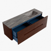 Mondiaz CIRO-DLUX Ensemble de meubles de salle de bains - 150x45x50cm - Plan vasque Solid surface Oza - 1 lavabo à droite - sans trous de robinet - 4 tiroirs - Ruby SW1532116