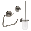 GROHE Essentials Toilet accessoireset 3-delig met toiletborstelhouder, handdoekhaak en toiletrolhouder zonder klep brushed hard graphite SW529072