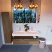 Mondiaz ALAN-DLUX Meuble de salle de bains 130cm sous-meuble Mocha 1 tiroir. Lavabo suspendu CLOUD double 2 trous de robinet, couleur Ostra. SW1176995