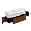 MONDIAZ THOR 160cm badmeubel ronding links + rechts kleur Walnut met 1 lade en 2 deuren. Vrijhangende wastafel CLOUD Links 1 kraangat kleur Talc. SW1465006