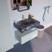 Mondiaz ALAN-DLUX Ensemble de meuble - 70cm - meuble Clay mat - 1 tiroir - Lavabo Cloud Lava suspendu - vasque Centre - 1 trou de robinet SW808528