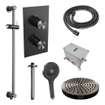 BRAUER Stripe Thermostatische Inbouw Regendouche - 3-weg - rechthoekig - SET 24 - 25cm douchekop - plafondarm - 3-standen handdouche - doucheslang - geïntegreerde glijstang - gunmetal geborsteld PVD SW1435256