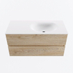 MONDIAZ VICA 100cm meuble sous lavabo Chêne blanchi 2 tiroirs. Lavabo MOON droite 1 trou de robinet, couleur Talc. SW1381849
