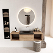 MONDIAZ BUKLA 140cm ensemble de meuble avec module ouvert 40 L+R couleur Chêne blanchi avec 1 tiroir. Lavabo CLOUD milieu 0 trous de robinet couleur Urbain. SW1382131