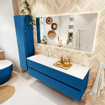 Mondiaz VICA ensemble de meuble de salle de bain - 150cm - meuble sous-vasque jeans - 2 tiroirs - lavabo cloud gauche - 1 trou de robinet - couleur talc - miroir LED - version XL 60cm de haut SW1095591