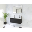 HR Matrix ensemble meuble de salle de bain 3d 100cm 1 tiroir sans poignée avec bandeau couleur noir mat avec vasque fine 2 trous de robinetterie blanc SW857059
