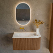 MONDIAZ KURVE-DLUX 85cm Meuble salle de bain avec module 25 D - couleur Walnut - 1 tiroir - 1 porte - vasque CLOUD gauche - sans trou de robinet - couleur Opalo SW1137614