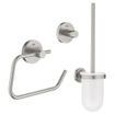 GROHE Essentials Toilet accessoireset 3-delig met toiletborstelhouder, handdoekhaak en toiletrolhouder zonder klep super steel SW529067
