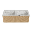 MONDIAZ KURVE-DLUX 120cm Meuble salle de bain - couleur Oak - 1 tiroir - vasque LEAF double - sans trou de robinet - couleur Glace SW1137952