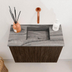 Mondiaz JOYA-DLUX 50cm toiletmeubel - kleur Walnut - Wastafel FAYE positie Rechts Zonder kraangat kleur Sombra. SW1424701