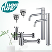 FugaFlow Eccelente Sobrado Slim Kit robinet lavabo - pour double vasque - robinet rehaussé - bonde non-obturable - siphon design bas - Chrome brillant SW1124430