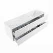 MONDIAZ VICA-DLUX Ensemble meuble de salle de bains - 150cm - meuble bas Talc - 2 tiroirs - lavabo encastré Cloud à droite - sans trous de robinet - version haute 60cm - Opalo SW1088508