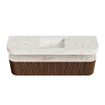 MONDIAZ THOR-DLUX 180cm badmeubel ronding links + rechts kleur Walnut met 2 lades en 2 deuren. Vrijhangende wastafel CLOUD Midden 1 kraangat kleur Ostra. SW1465968
