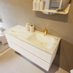 MONDIAZ VICA-DLUX Ensemble meuble de salle de bains - 120cm - meuble bas talc - 4 tiroirs - lavabo encastré cloud à droite - 1 trou de robinet - version haute 60cm - frape SW1088589