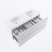 MONDIAZ VICA meuble sous lavabo 120cm Talc 2 tiroirs. Lavabo MOON double sans trou de robinet, couleur Talc. SW1381924