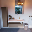 Mondiaz ALAN-DLUX Ensemble de meuble - 120cm - meuble Smoke mat - 2 tiroirs - Lavabo Cloud Ostra suspendu - vasque droite - 1 trou de robinet SW807450