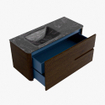Mondiaz CIRO-DLUX Meuble de salle de bains - 110x45x50cm - Vasque en solid surface Lava - 1 lavabo à gauche - sans trous de robinetterie - 2 tiroirs - Noyer SW1530320