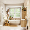MONDIAZ VICA 80cm badmeubel onderkast Washed Oak 2 lades. Wastafel MOON midden 1 kraangat, kleur Talc. SW1381802