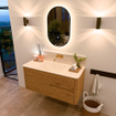 Mondiaz CIRO-DLUX Meuble de salle de bains - 110x45x50cm - Lavabo solid surface Meli - 1 vasque au milieu - sans trous de robinet - 2 tiroirs - Chêne SW1531386