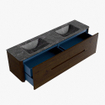 Mondiaz CIRO-DLUX Meuble de salle de bains - 180x45x50cm - plan-vasque Solid surface Lava - 2 vasques Double - sans trous de robinet - 4 tiroirs - Noyer SW1530126