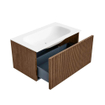 MONDIAZ KURVE 80cm Meuble salle de bain - couleur Walnut - 1 tiroir - vasque BIG SMALL centre - 1 trou de robinet - Talc SW1138284